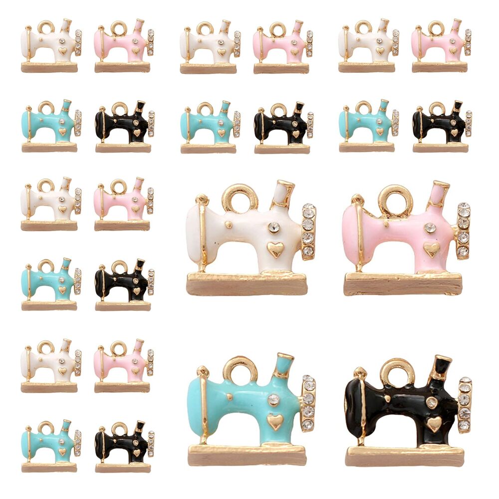 1665 40 PCS Sewing Machine Charms Gold Plated Enamel Pendants for DIY